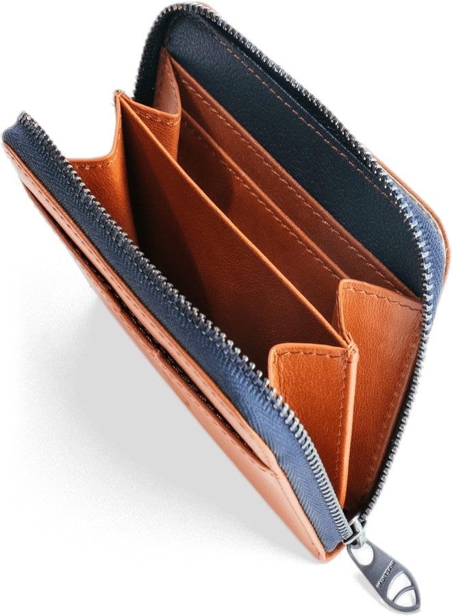 Contacts Slim Minimalist Zipper Wallet, Leather Card Holder with Coin Compartment, Card Sleeves, Small Pouch for Men and Women (N154-Tan) - Image 2